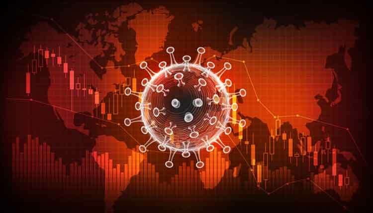 Coronavirus disease COVID-19 infection medical. New official name for Coronavirus disease named COVID-19, pandemic on stock graph chart background, economic downturn concept, vector illustration -