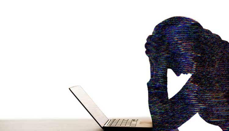 double exposure silhouette glitch woman laptop