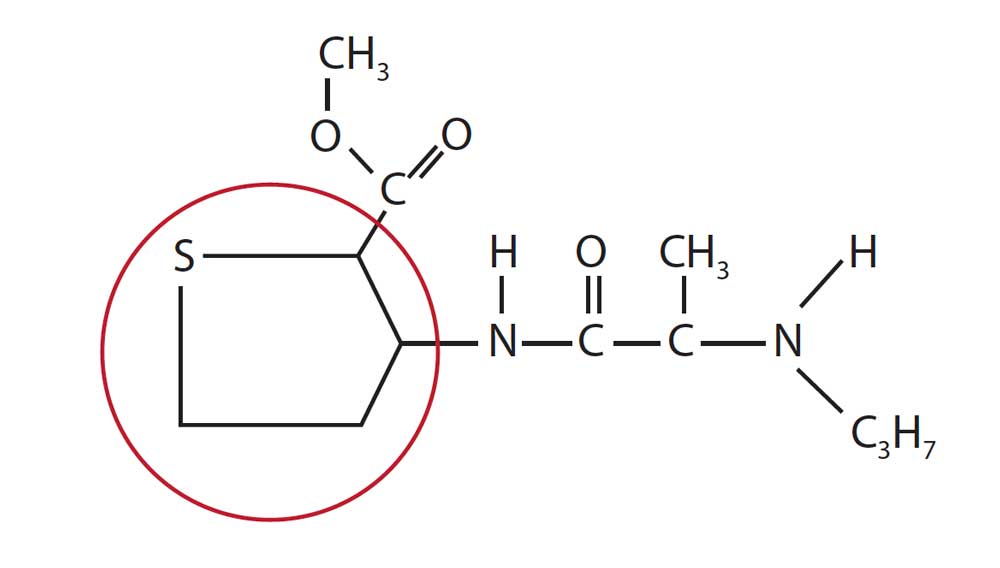 FIGURE 1. Articaine’s chemical formula with thiophene ring.