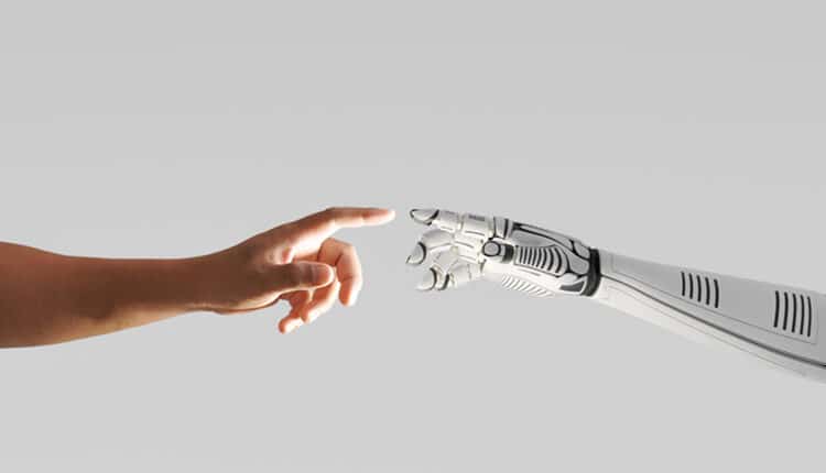robot hand touching with human hand