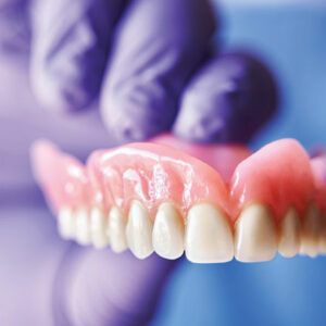 close up of dentures