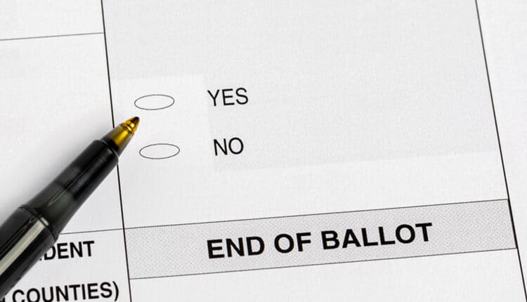 Election ballot with yes or no question.