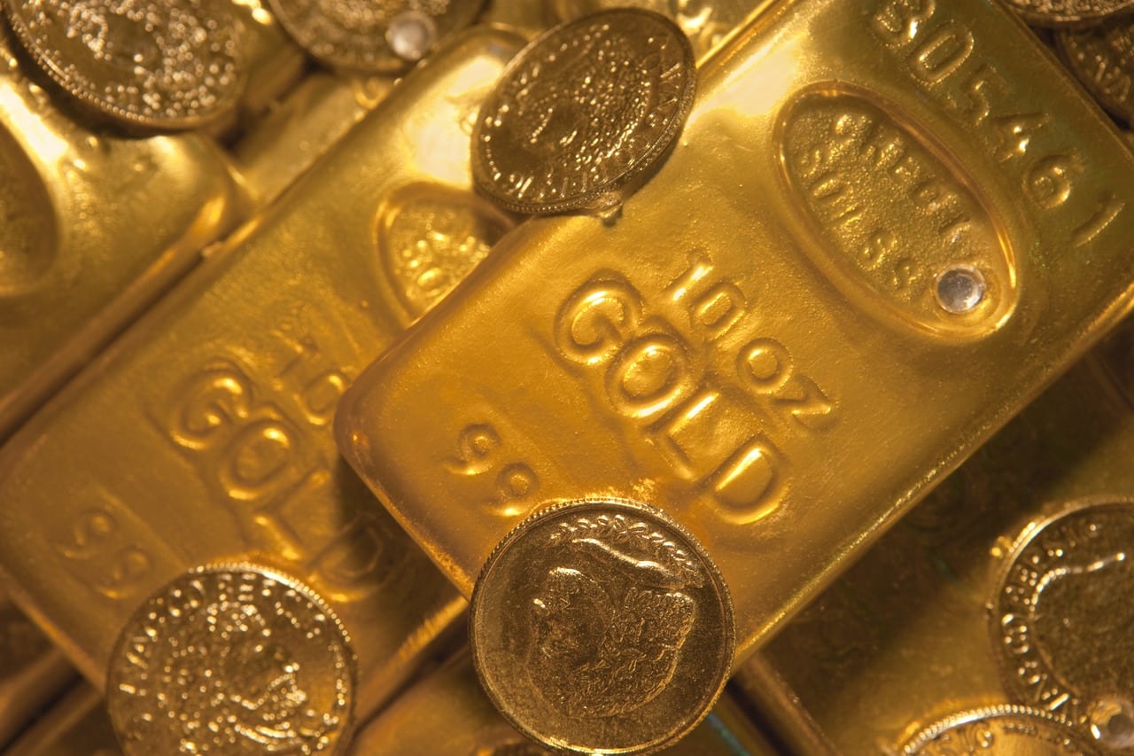 Gold bars and coins